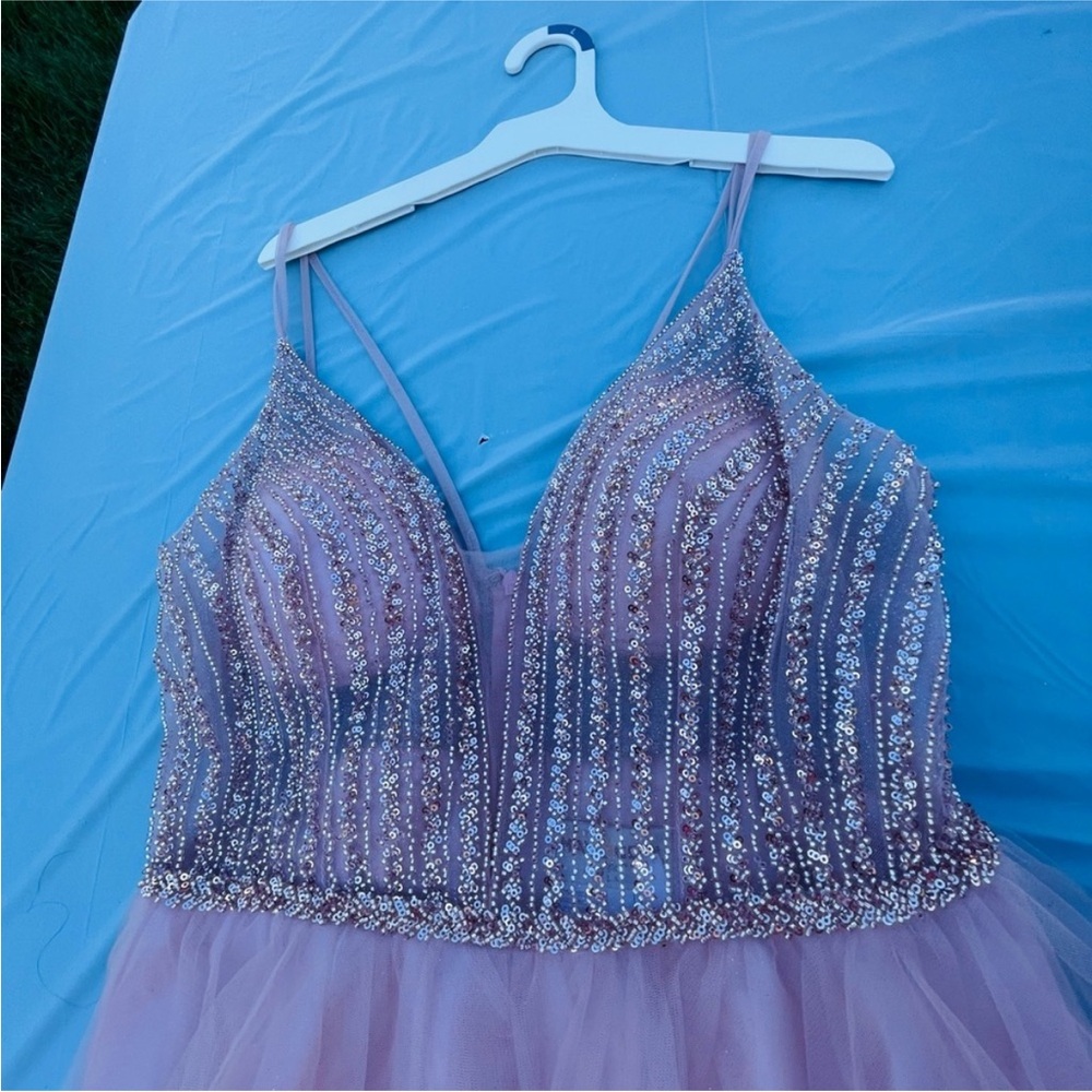 May Queen Pink Embellished Tiered Prom Dress - Picture 5 of 8